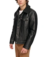 Levi's Men's Sherpa-Trim Faux-Leather Trucker Jacket