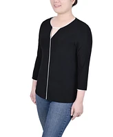 Ny Collection Women's 3/4 Sleeve Piped Top