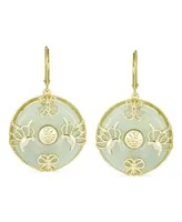 Bling Jewelry Asian Style Dangle Circle Round Donut Good Fortune Light Green Jade Butterfly Disc Drop Statement Earrings 14K Gold Overlay Sterling Sil