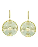 Bling Jewelry Asian Style Dangle Circle Round Donut Good Fortune Light Green Natural Jade Butterfly Disc Drop Statement Earrings 14K Gold Overlay Ster