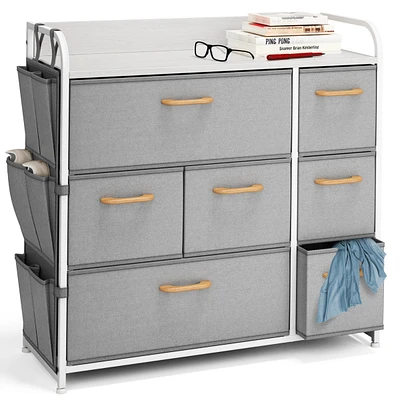 Nestl Heavy Duty 7 Drawer Fabric Dresser Organizer for Bedroom, Nursery, & Closet with Shoe Rack, Easy to Pull Wood Handles & Textured Wood Top
