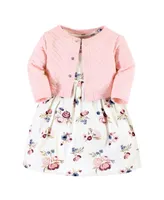 Hudson Baby Toddler Girls Quilted Cardigan and Dress 2pck, Dusty Rose Floral