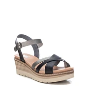 Xti Women's Wedge Sandals By Black With Silver Accent