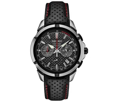 Seiko Men's Chronograph Coutura Black Perforated Leather Strap Watch 42mm