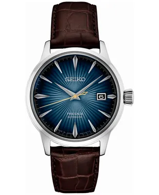 Seiko Men's Automatic Presage Cocktail Time Brown Leather Strap Watch 41mm
