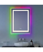 32" x 24" Bathroom Wall Mirror Makeup Mirror with Colorful Light Anti-Fog