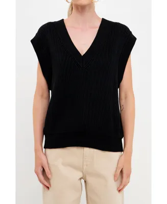 English Factory Women's V-neck Knit Sweater Vest