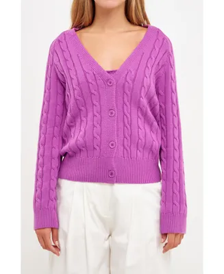 English Factory Women's Cable Knit Cardigan