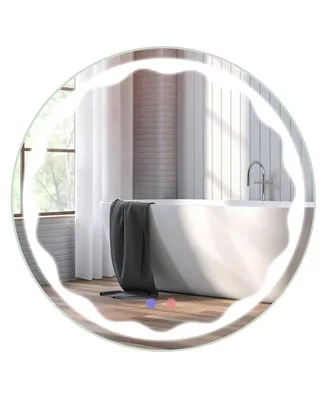 Costway 24'' Dimmable Bathroom Wall Mirror Makeup Mirror with 3-Color Led Lights&Anti-Fog