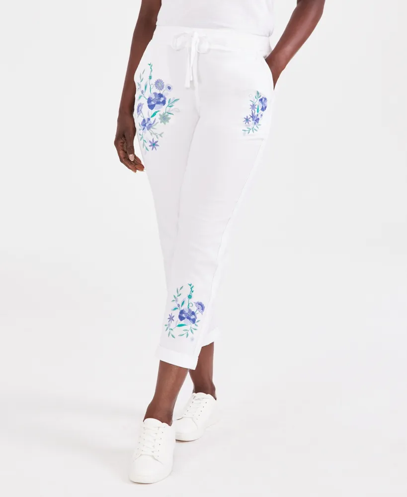 Style & Co Women's Floral Embroidered Pants, Created for Macy's
