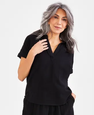 Style & Co Women's Cotton Gauze Popover Collared Top, Created for Macy's