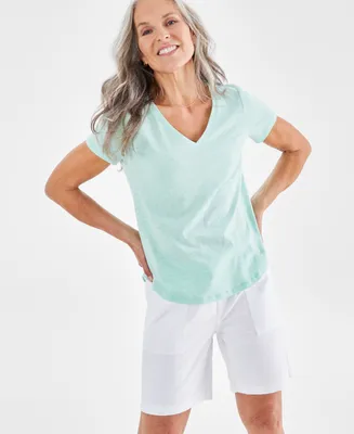 Style & Co Women's V-Neck Short-Sleeve Metallic T-Shirt, Created for Macy's