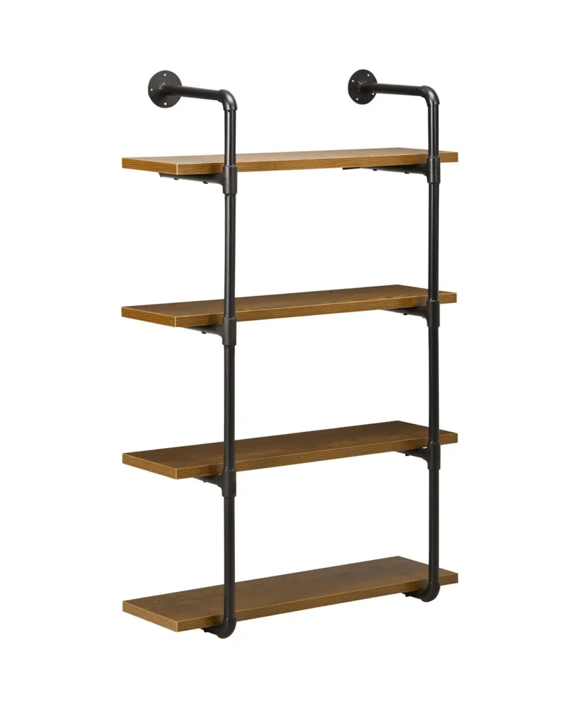 Homcom 4-Tier Industrial Pipe Shelves Floating Wall Mounted Bookshelf, Metal Frame Display Rack, 1.25" Thickness Shelving Unit for Farmhouse, Kitchen,