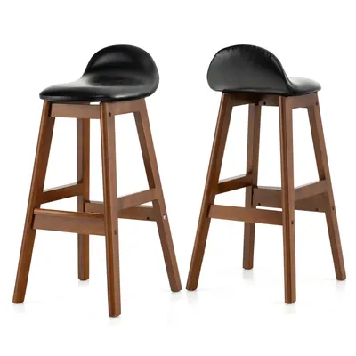 Costway Set of 2 Upholstered Pu Leather Barstools 27.5'' Wooden Dining Chairs