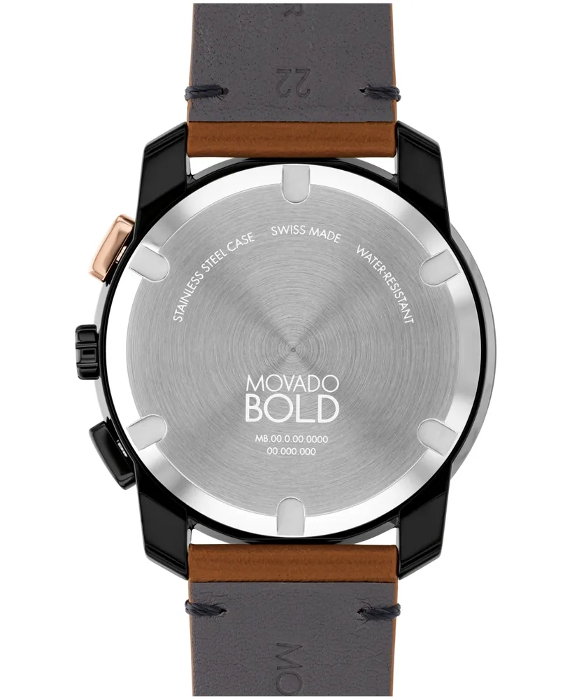Movado Men's Bold TR90 Swiss Quartz Chronograph Cognac Leather Watch 44mm