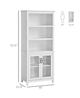 Homcom 71" Bookcase Storage Hutch Cabinet with Adjustable Shelves and Glass Doors for Home Office, Kitchen, Living Room, White