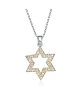 Genevive Sterling Silver White Gold Plated Yellow Cubic Zirconia Open Star Necklace