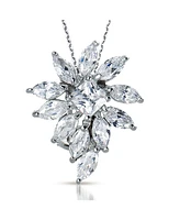 Genevive Sterling Silver White Gold Plated Bursting marquise Design Pendant