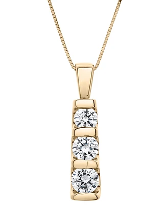 Diamond Graduated Three-Stone Pendant Necklace (1 ct. t.w.) in 14k White Gold or 14k Yellow Gold, 18" + 2" extender