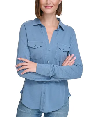 Calvin Klein Jeans Women's Long Sleeve Side Panel Button Down Shirt