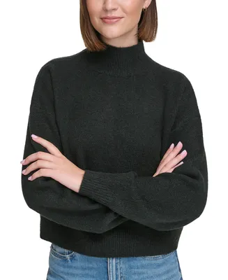 Calvin Klein Jeans Women's Boxy Cropped Long Sleeve Mock Neck Sweater