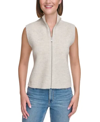 Calvin Klein Jeans Women's Cropped Zip Mock Neck Sleeveless Vest