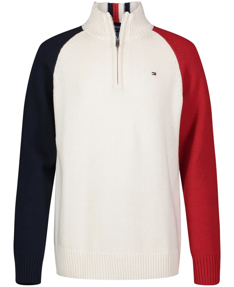 Tommy Hilfiger Little Boys Colorblock Long Sleeve Quarter Zip Sweater