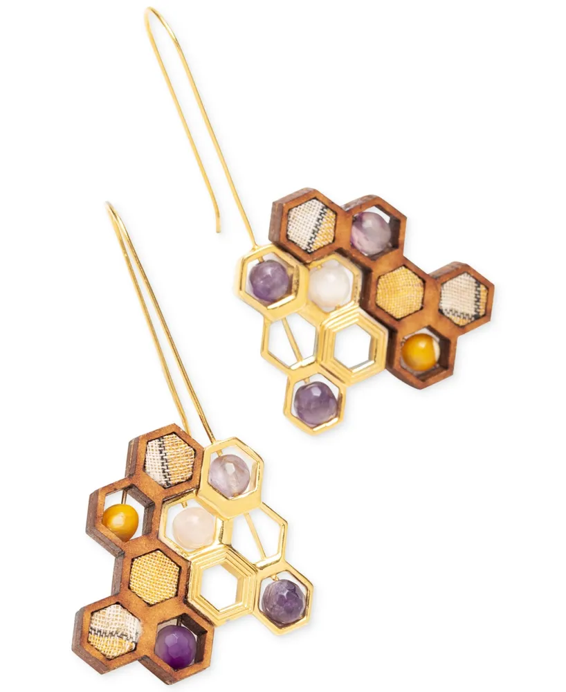 Nectar Nectar New York 18k Gold-Plated Mixed Gemstone Honeycomb Drop Earrings