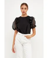 English Factory Women's Organza Sleeve Blouse Top