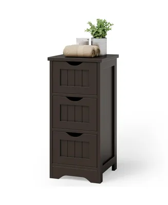 Costway Bathroom Floor Cabinet Freestanding Storage Organizer w/ 3 Drawers
