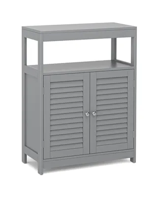Costway Bathroom Floor Cabinet Storage Organizer with Open Shelf & Double Shutter Door