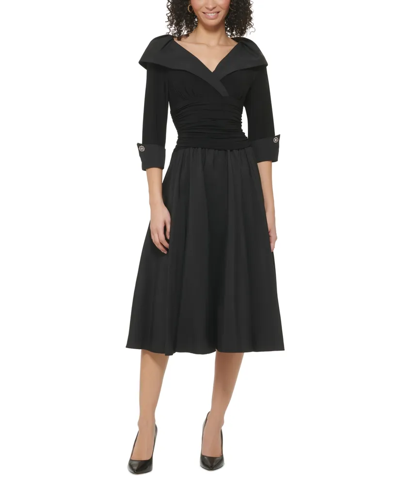 Jessica Howard Women's Portrait-Collar Combo Midi Dress