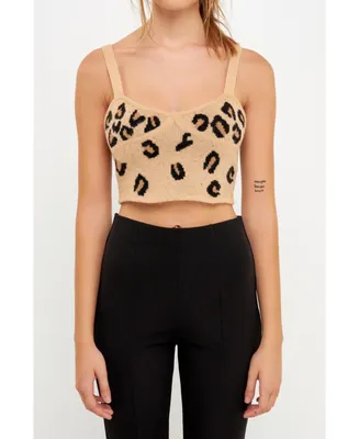 Grey Lab Women's Leopard Bustier Knit top