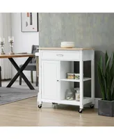 Homcom Kitchen Island Cart, Rolling Kitchen Island with Storage, Solid Wood Top, Drawer, for Dining Room, White