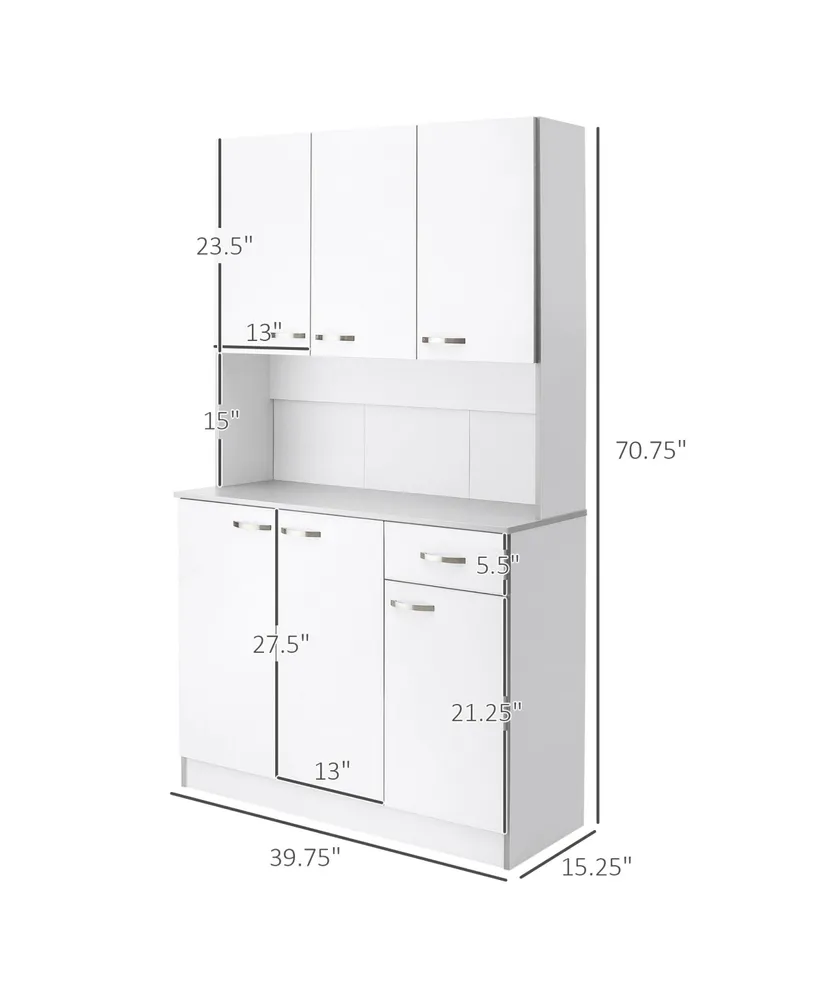 Homcom 71" Freestanding Buffet with Hutch, Kitchen Storage Cabinets, Pantry with 6 Doors, 3 Adjustable Shelves, and Drawer for Living Room, White