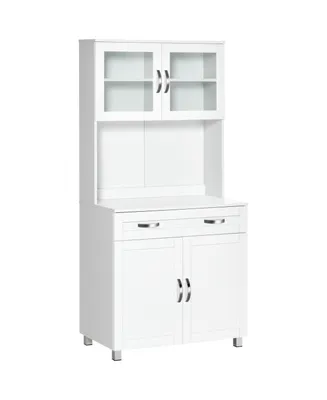 Homcom 67" Buffet with Hutch, Modern Kitchen Pantry, Freestanding Storage Cabinet with Framed Glass Doors, Shelves and Drawers, White