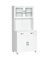 Homcom 67" Buffet with Hutch, Modern Kitchen Pantry, Freestanding Storage Cabinet with Framed Glass Doors, Shelves and Drawers, White
