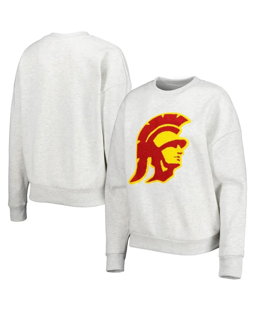 Women's Gameday Couture Heather Gray Usc Trojans Chenille Patch Fleece Pullover Sweatshirt