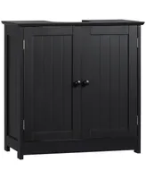 Homcom Under Sink Bathroom Cabinet with 2 Doors and Shelf, Pedestal Sink Bathroom Vanity Cabinet, Black