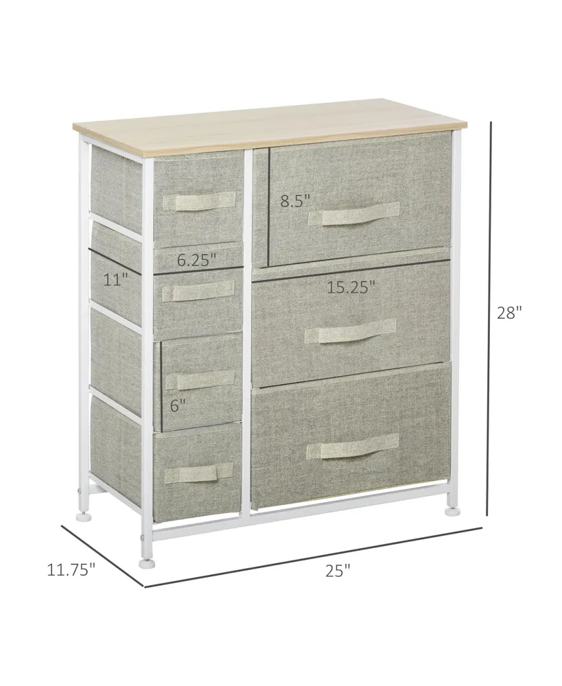 Homcom 7-Drawer Dresser Storage Tower Cabinet Organizer Unit, Easy Pull Fabric Bins with Metal Frame for Bedroom, Closets, Grey