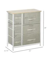 Homcom 7-Drawer Dresser Storage Tower Cabinet Organizer Unit, Easy Pull Fabric Bins with Metal Frame for Bedroom, Closets, Grey