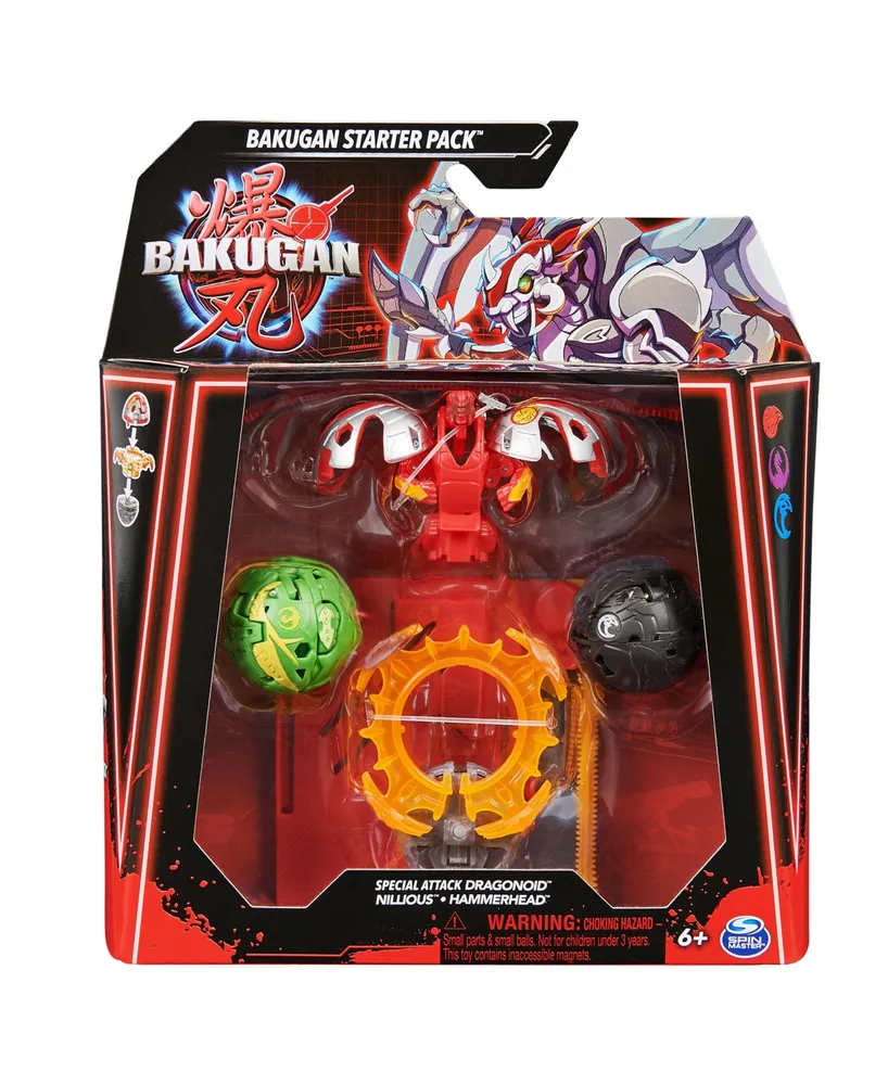 Bakugan Starter 3-Pack, Special Attack Dragonoid, Nillious, Hammerhead Customizable Spinning Action Figures and Trading Cards, Kids Toys 6 Plus