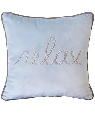 Edie@Home 'Relax' Embroidered Typography Decorative Pillow, 12" x 12"