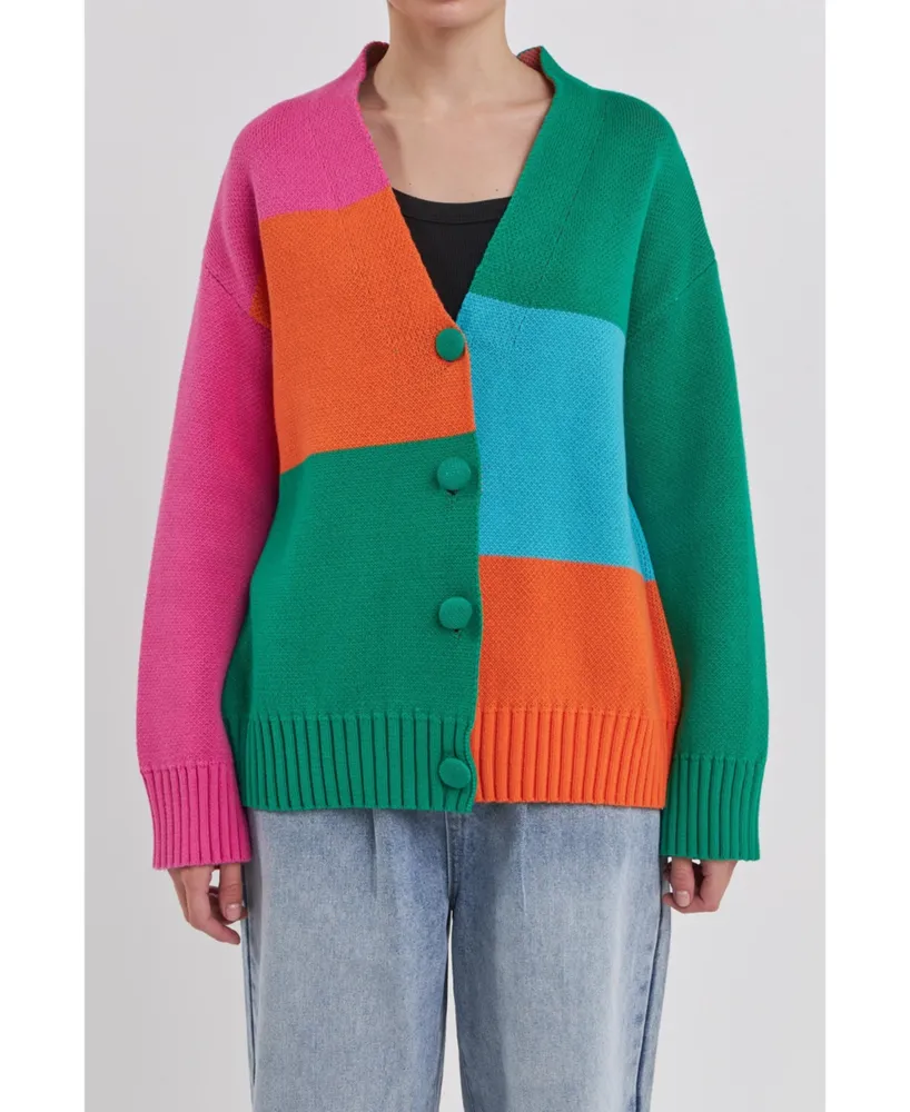 Grey Lab Women's Abstract Colorblock Cardigan