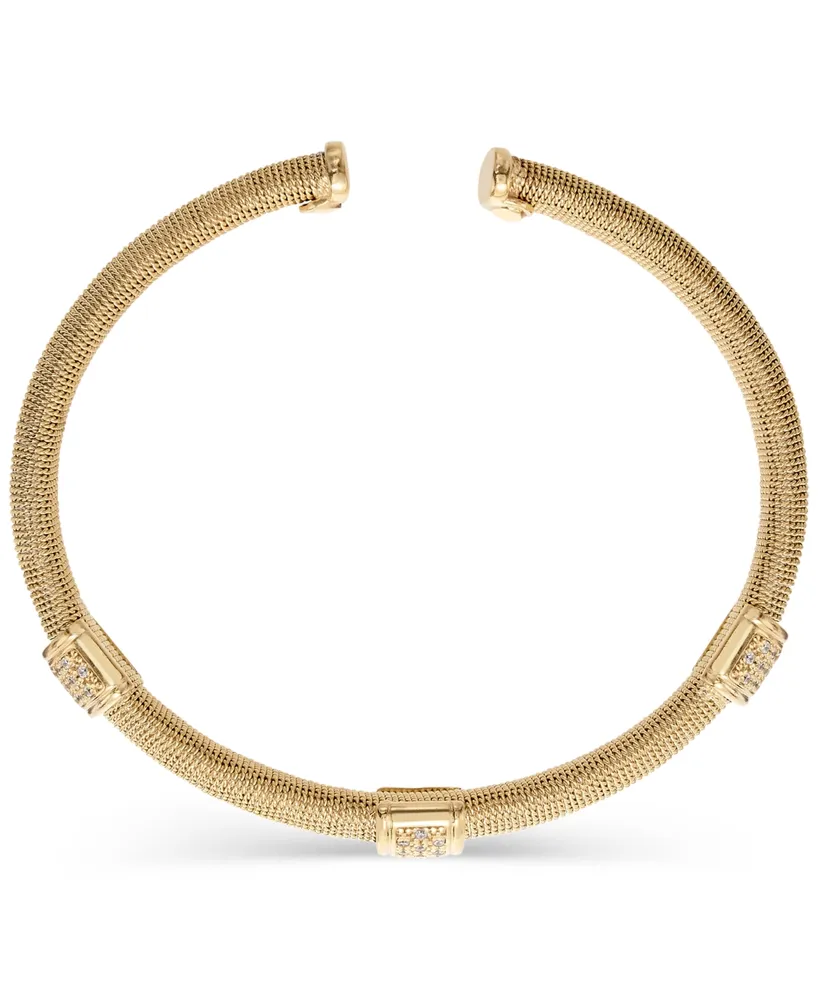 Diamond Station Cuff Bangle Bracelet (1/3 ct. t.w.) in 14k Gold-Plated Sterling Silver - Gold
