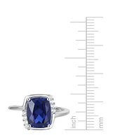 Lab-Grown Blue Sapphire (3-7/8 ct. t.w.) & Lab-Grown White Sapphire (1/6 ct. t.w.) Statement Ring in Sterling Silver