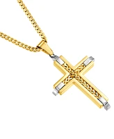 Blackjack Men's Franco Link Inlay Cross Pendant Necklace in Sterling Silver & Yellow Ion-Plated Stainless Steel - Gold