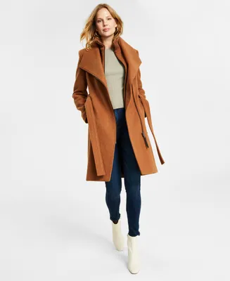 Calvin Klein Womens Wool Blend Belted Wrap Coat, Created for Macys