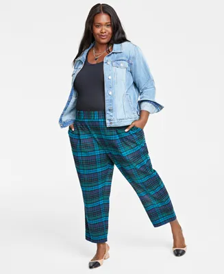 On 34th Plus Size Plaid Brushed Relaxed Ankle Pants, Created for Macy's