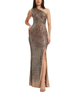 Dress the Population Women's Sequined One-Shoulder Gown